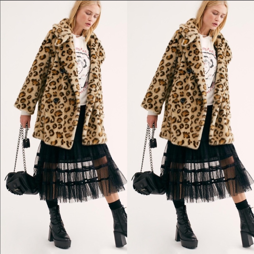 Free People Sienna Leopard Faux Fur Jacket